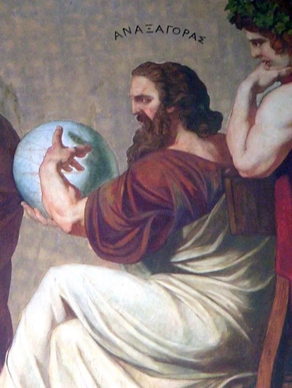 Particolare dell'affresco della facciata destra, raffigurante Anassagora. Università Nazionale e Capodistriana di Atene